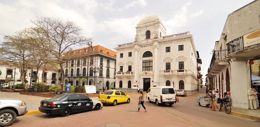 Architecture In Panama Image: A view of a quiet city street shows us the cream coloured facades of Panama's old architecture.