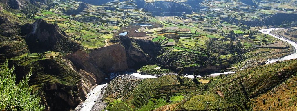 Best Hikes In Peru Image: An elevated view shows that the the hillsides come down in staggered layers.