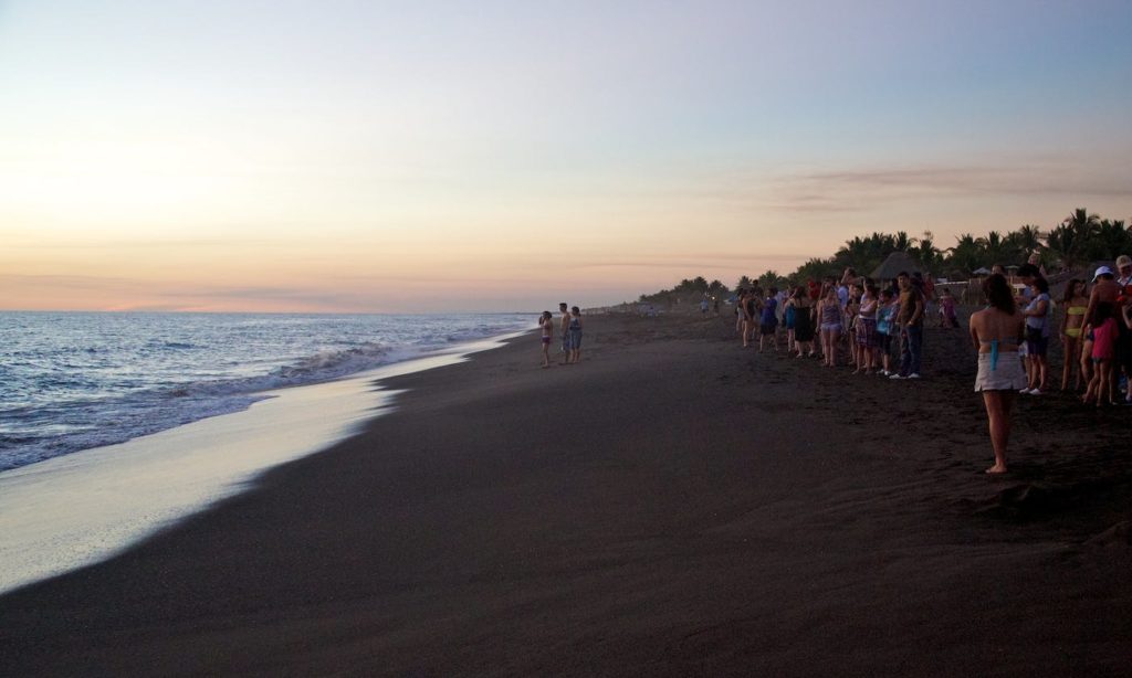 Best Beaches Image: Guatemala. A group of people stand on a Guatemalan beach, perhaps waiting for baby sea turtles to make their appearance.