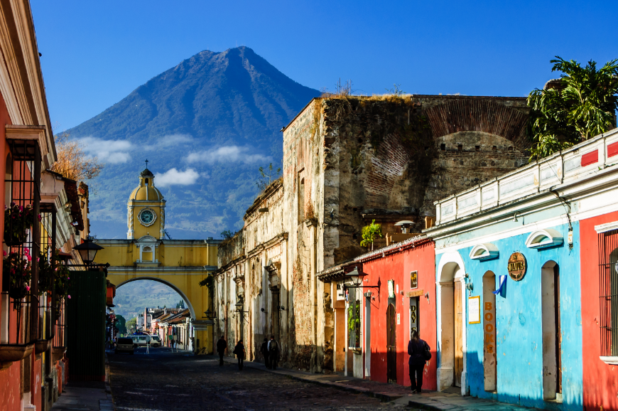 Central America in Winter Image: A volcano seen through the archway of a Spanish-Colonial street.