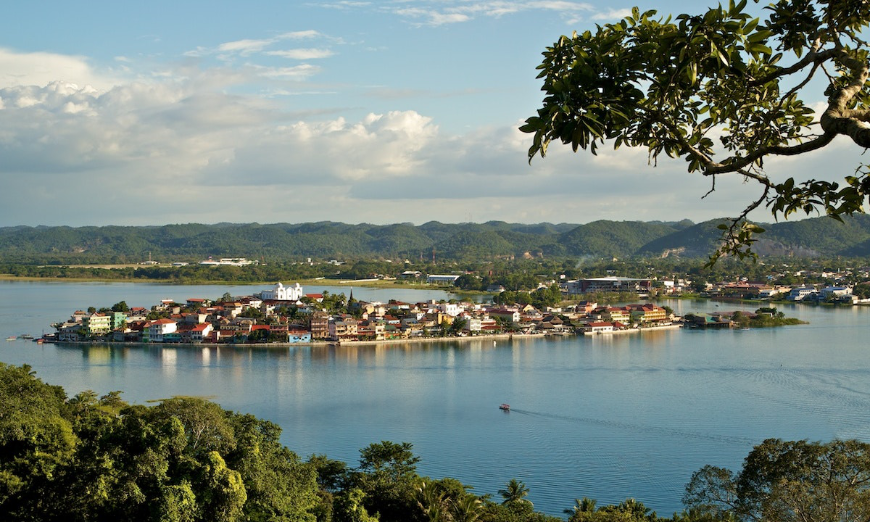 Central America Islands Image: A view of Flores Island in the midst of the lake.
