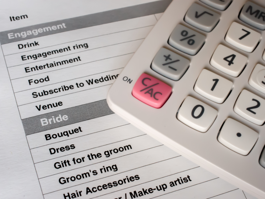 Destination Wedding in Ecuador Image: Itemized list of wedding expenses, with calculator sitting on top. 